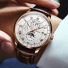 Load image into Gallery viewer, Luxury Man Watch Waterproof Chronograph Moon Phase Pattern Luminous Men's Wristwatch Leather Men Quartz Watches Casual Clock