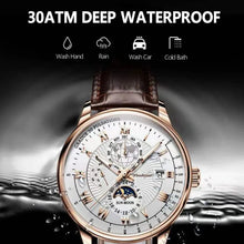 Load image into Gallery viewer, Luxury Man Watch Waterproof Chronograph Moon Phase Pattern Luminous Men's Wristwatch Leather Men Quartz Watches Casual Clock