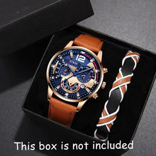 Load image into Gallery viewer, 2PCS Set Luxury Brown Mens Quartz Watches Fashion Male Business Casual Wristwatch with Bracelet