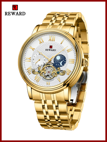 2022 New REWARD Classic Mens Mechanical Wristwatch Automatic Winding Stainless Steel Wrist Watch Man Tourbillon Waterproof Watch