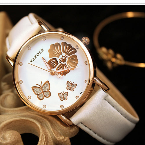 Top Brand YAZOLE Fashion Butterfly Rose Gold Watch Women Watches Luxury Rhinestone Quartz Watch Hour montre femme reloj mujer